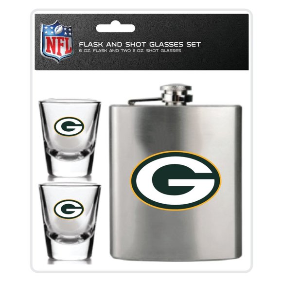NFL Green Bay Packers Flask & Shot Glasses Set - Picture 1 of 1